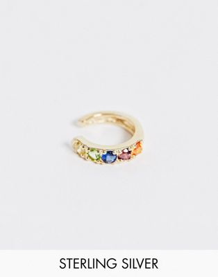 ASOS DESIGN – Ear cuff i förgyllt silver med regnbågsfärgade stenar-Guld