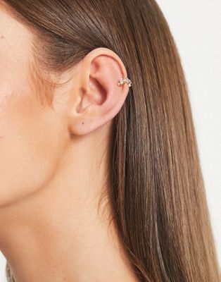 ASOS DESIGN ear cuff with baguette crystal design in gold tone