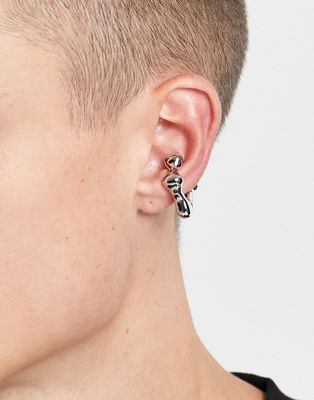 ASOS DESIGN ear cuff with drippy effect in silver tone