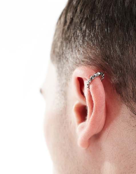 ASOS DESIGN ear cuff with geo cut out detail in silver tone - view 1