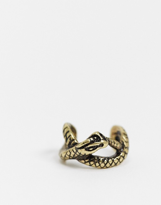 ASOS DESIGN 10mm ear cuff with snake design in burnished gold tone