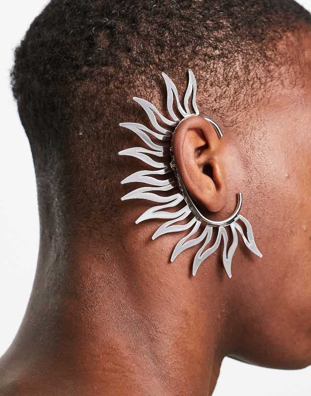 ASOS DESIGN ear cuff with sun design in silver tone