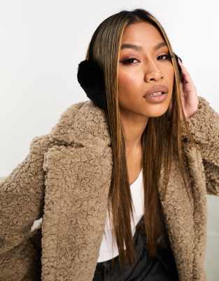 ASOS DESIGN ear muffs in black faux fur | ASOS