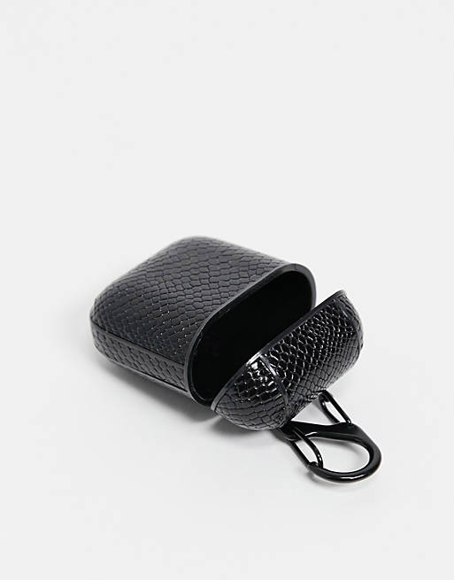 ASOS DESIGN ear pod case cover in black faux leather