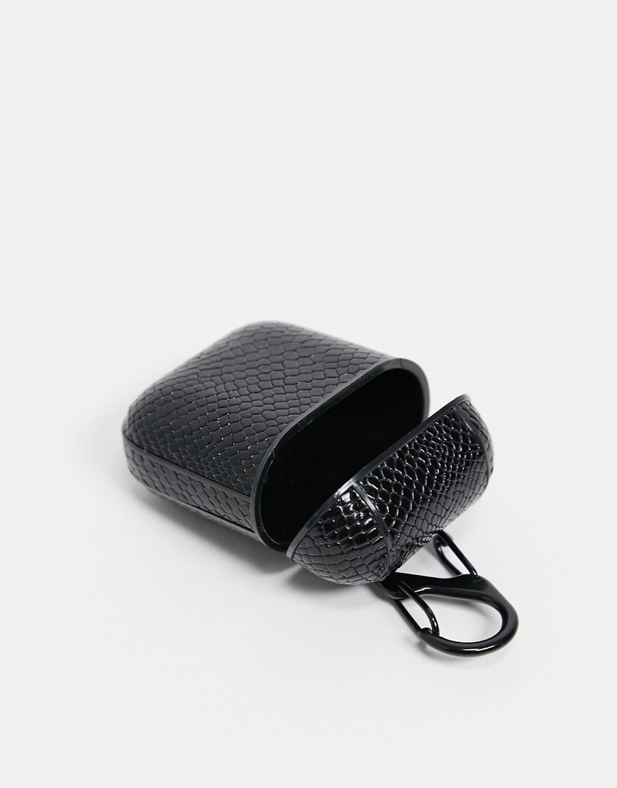 ASOS DESIGN ear pod case in black faux leather