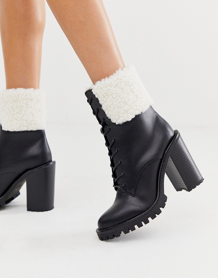 Asos Design Earlsfield Chunky Borg Lace Up Boots In Black