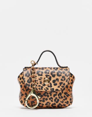 ASOS DESIGN earphone bag charm in leopard print-Brown