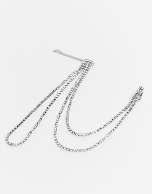 Silver earrings with hair on sale chain