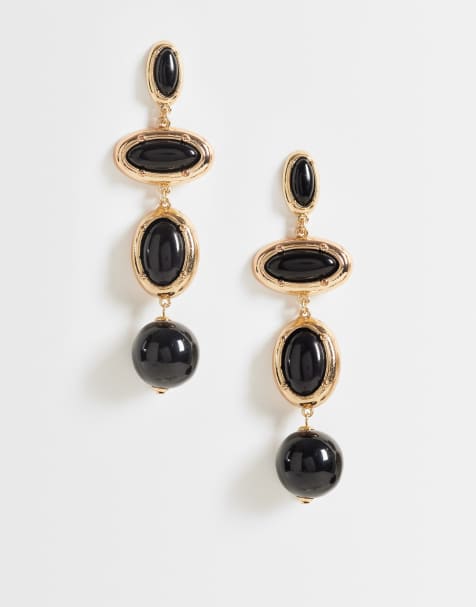ASOS DESIGN earring with black stone-set pendants - view 1