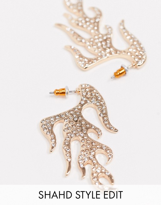ASOS DESIGN earrings in crystal flame in gold tone