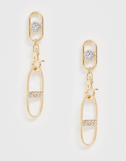 ASOS DESIGN earrings in crystal set open link design in gold tone