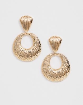 ASOS DESIGN earrings in engraved texture open circle drop design in ...