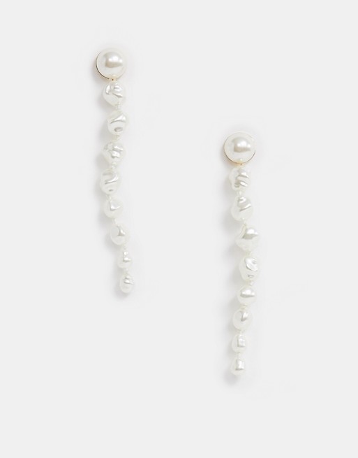 ASOS DESIGN earrings in faux freshwater pearl strand design in gold tone