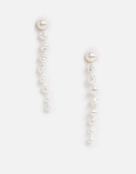 ASOS DESIGN earrings in faux freshwater pearl strand design in gold tone