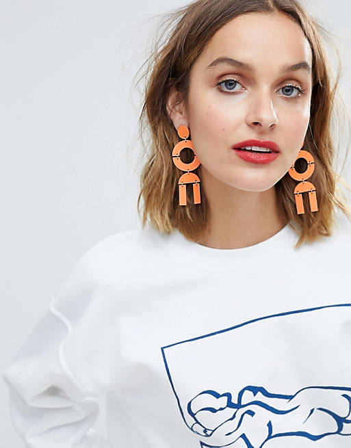 ASOS DESIGN earrings in geo shape design in orange