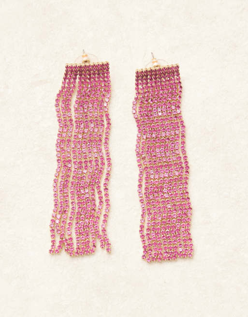 ASOS DESIGN earrings in gold tone with pink sparkly diamante, 3 of 3