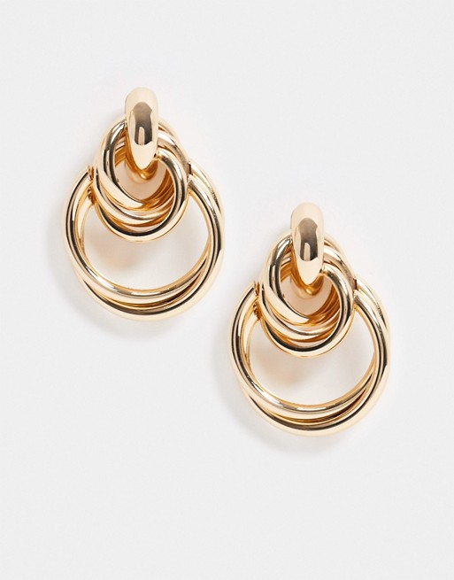 ASOS DESIGN earrings in linked circle design in gold tone