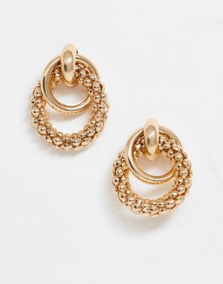 ASOS DESIGN earrings in linked sleek and textured circles in gold tone