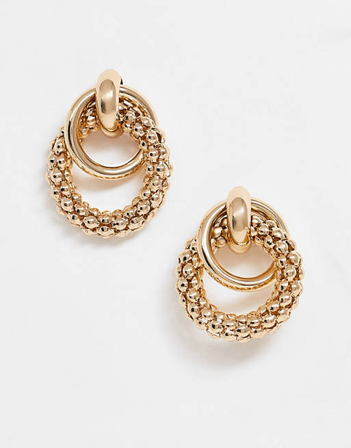 undefined | ASOS DESIGN earrings in linked sleek and textured circles in gold tone