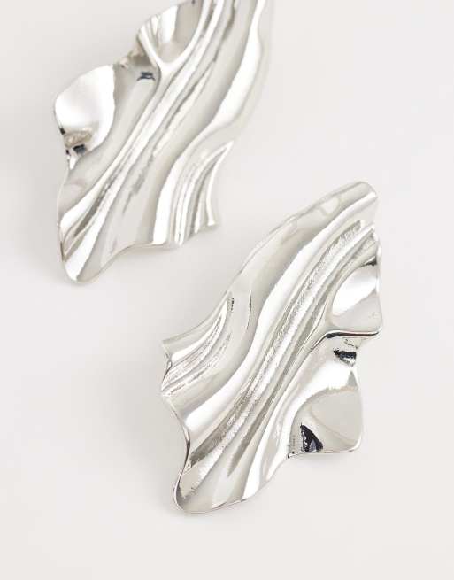 ASOS DESIGN earrings in natural shape in silver tone, 3 of 4