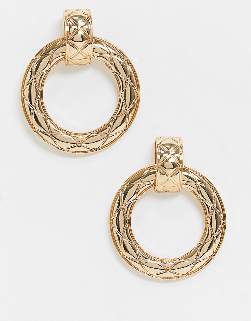 ASOS DESIGN earrings in padded weave texture in gold tone