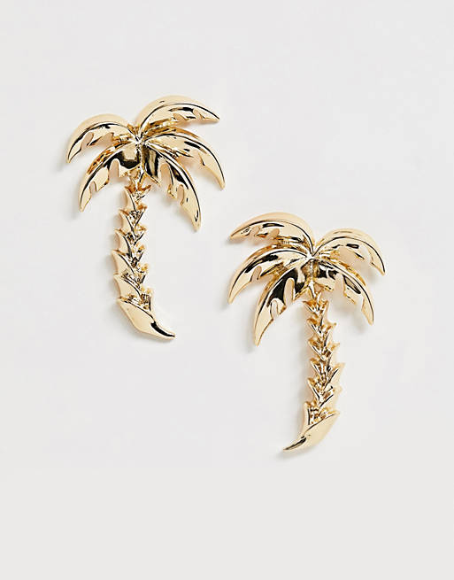 ASOS DESIGN earrings in palm tree design in gold tone