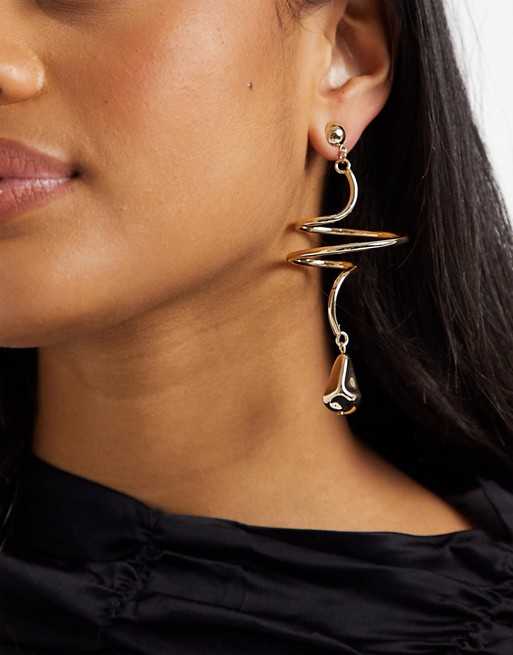 ASOS DESIGN earrings in sculptural crystal drop in gold tone
