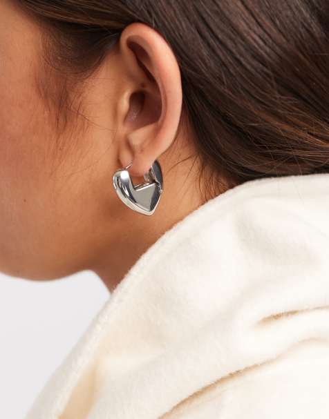 ASOS DESIGN earrings in silver tone with heart detail - view 1