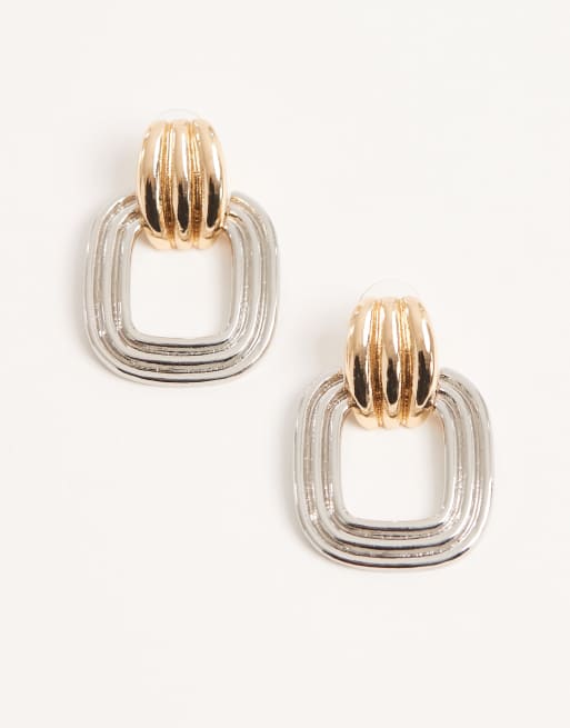 ASOS DESIGN earrings in silver tone with hoop detail in silver and gold tone, 2 of 3