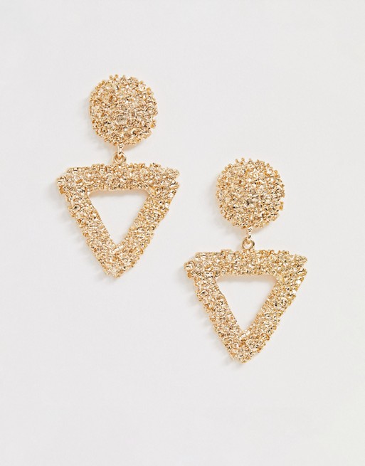 ASOS DESIGN earrings in textured open triangle design in gold tone