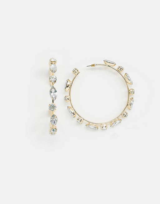 ASOS DESIGN earrings oversize hoops with jewel detail in gold