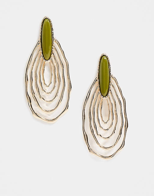 ASOS DESIGN earrings with abstract faux stone and circle links in gold tone