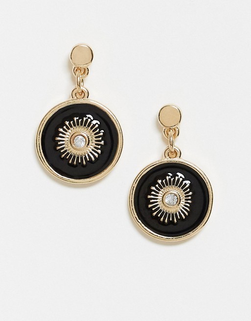 ASOS DESIGN earrings with black star studded drop in gold tone
