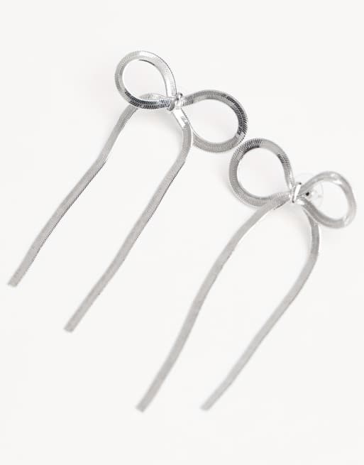 ASOS DESIGN earrings with bow design in silver tone, 2 of 3