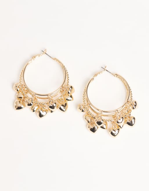 ASOS DESIGN earrings with chain and heart detail in gold tone, 2 of 3