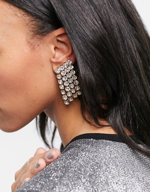 ASOS DESIGN earrings with crystal drop and ear cuff in gold tone
