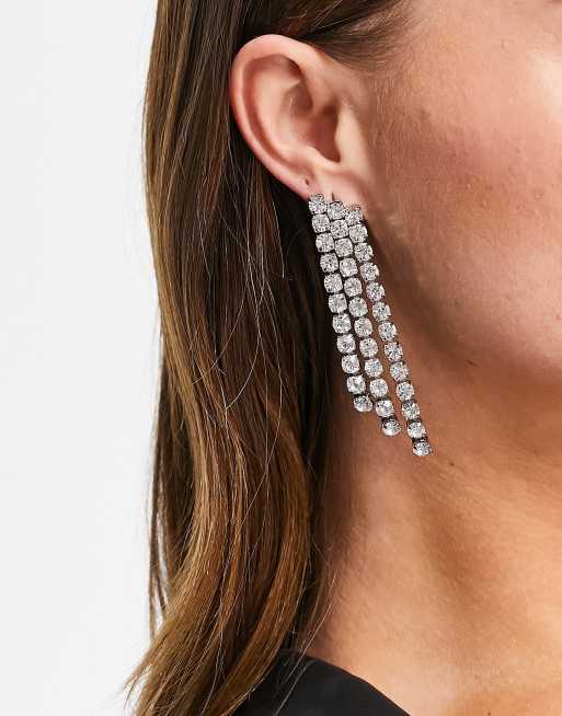 ASOS DESIGN earrings with crystal drop in silver tone, 2 of 4