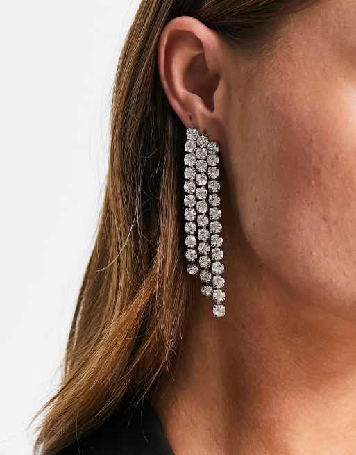 ASOS DESIGN earrings with crystal drop in silver tone, 3 of 4