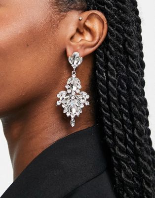 ASOS DESIGN earrings with crystal drop in silver tone