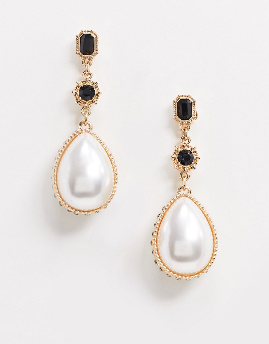 ASOS DESIGN earrings with crystal encrusted pearl drop in gold tone