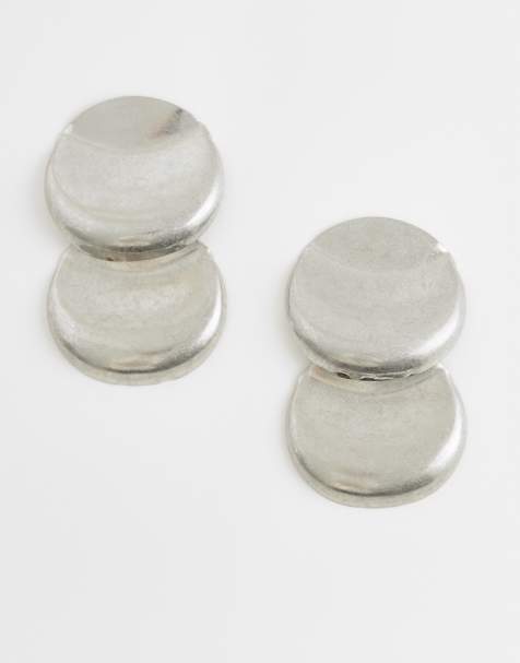 ASOS DESIGN earrings with double-disc design in brushed silver tone - view 1