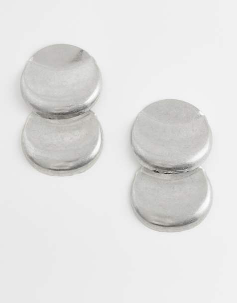 ASOS DESIGN earrings with double-disc design in brushed silver - view 1
