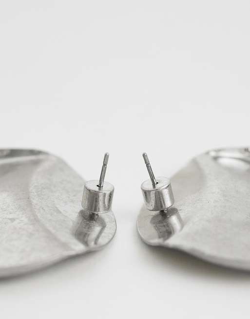 ASOS DESIGN earrings with double-disc design in brushed silver, 3 of 4