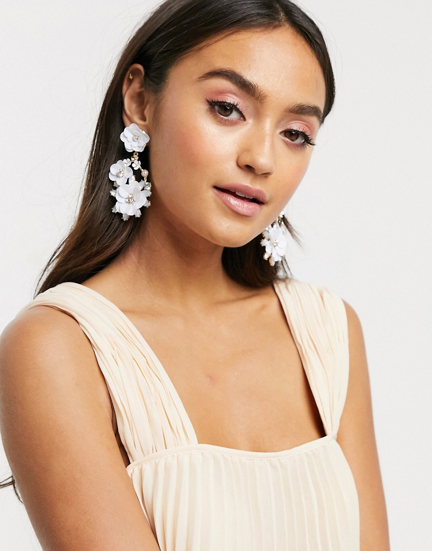 ASOS DESIGN earrings with floral embellishment and crystal in gold tone