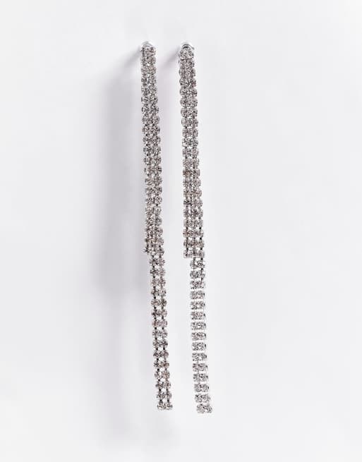 ASOS DESIGN earrings with front back crystal drop in silver tone, 4 of 4