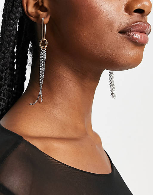 ASOS DESIGN earrings with geo links and chain drop