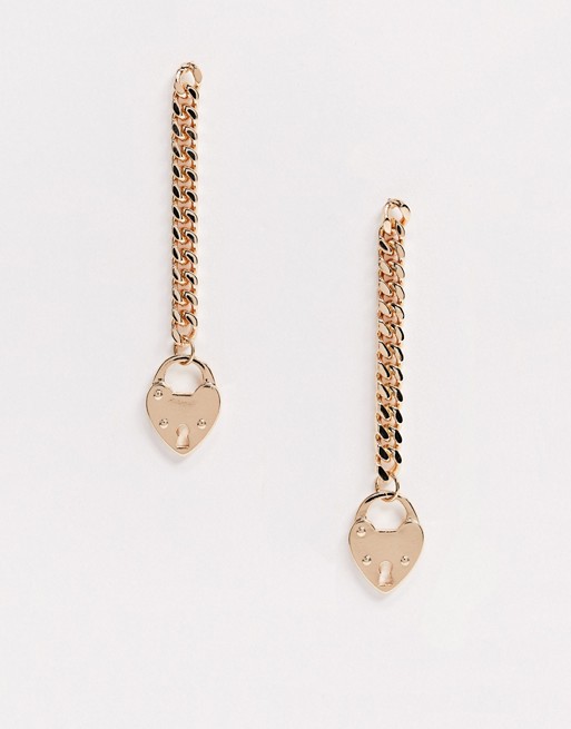 ASOS DESIGN earrings with heart padlock in gold tone