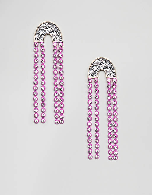 ASOS DESIGN earrings with jewel strands and glitter