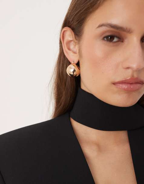 ASOS DESIGN earrings with large clean spherical shape in gold tone - view 1