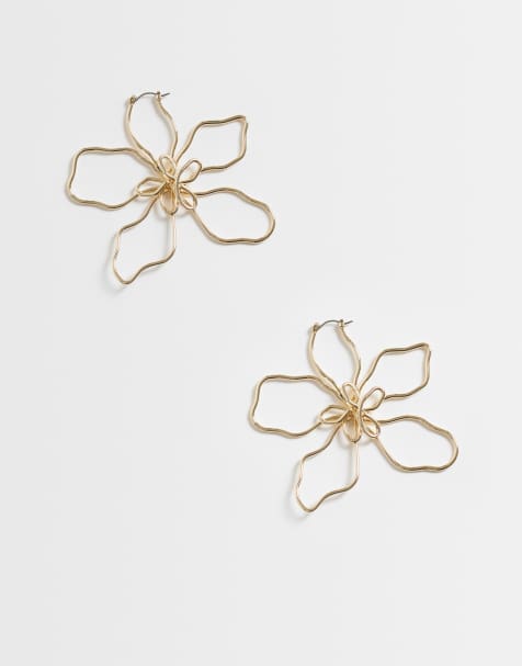 ASOS DESIGN earrings with large wire floral design in gold tone - view 1